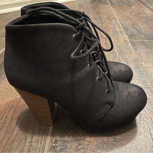 Soda Charcoal Lace-Up Heeled Ankle Boots (Melanie)